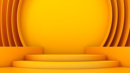 Yellow Room with an Empty Podium. Amazing background for product presentation.の素材