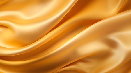Gold Silk Fabric Texture with Beautiful Waves. Elegant background for a luxury productの素材