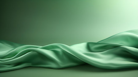 Green Silk Fabric Texture with Beautiful Waves. Elegant background for a luxury productの素材