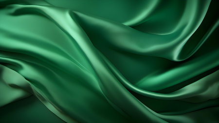 Green Silk Fabric Texture with Beautiful Waves. Elegant background for a luxury productの素材