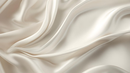 Ivory Silk Fabric Texture with Beautiful Waves. Elegant background for a luxury productの素材