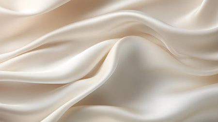 Ivory Silk Fabric Texture with Beautiful Waves. Elegant background for a luxury productの素材