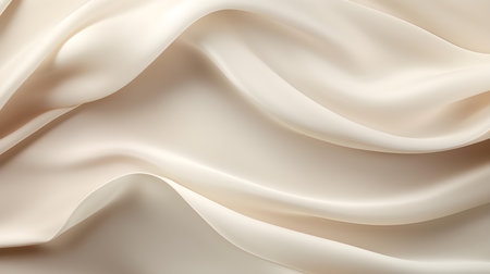 Ivory Silk Fabric Texture with Beautiful Waves. Elegant background for a luxury productの素材