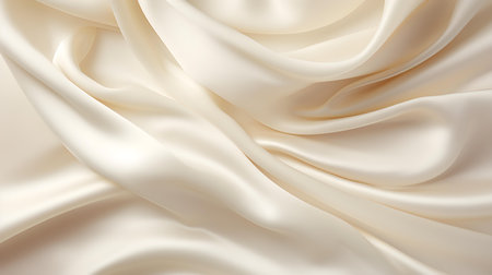 Ivory Silk Fabric Texture with Beautiful Waves. Elegant background for a luxury productの素材