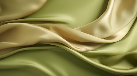 Khaki Silk Fabric Texture with Beautiful Waves. Elegant background for a luxury productの素材