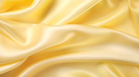 Light Yellow Silk Fabric Texture with Beautiful Waves. Elegant background for a luxury productの素材