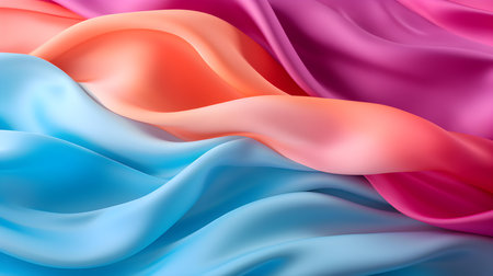 Multicolor Silk Fabric Texture with Beautiful Waves. Elegant background for a luxury productの素材