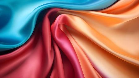 Multicolor Silk Fabric Texture with Beautiful Waves. Elegant background for a luxury productの素材