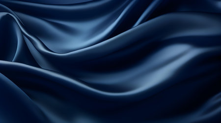 Navy Blue Silk Fabric Texture with Beautiful Waves. Elegant background for a luxury productの素材