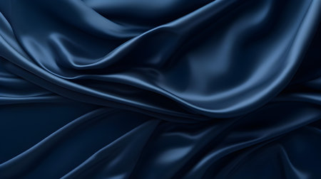 Navy Blue Silk Fabric Texture with Beautiful Waves. Elegant background for a luxury productの素材