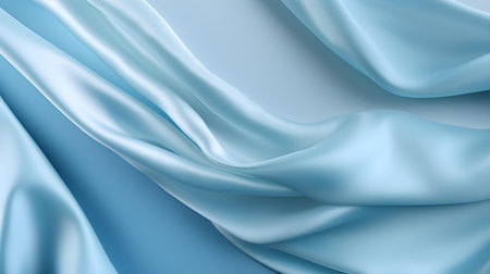 Sky Blue Silk Fabric Texture with Beautiful Waves. Elegant background for a luxury productの素材