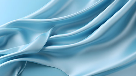 Sky Blue Silk Fabric Texture with Beautiful Waves. Elegant background for a luxury productの素材