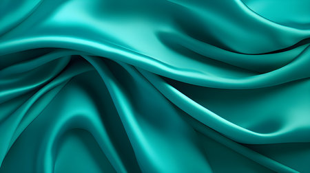 Turquoise Silk Fabric Texture with Beautiful Waves. Elegant background for a luxury productの素材