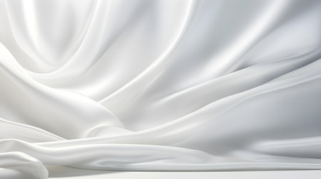 White Silk Fabric Texture with Beautiful Waves. Elegant background for a luxury productの素材