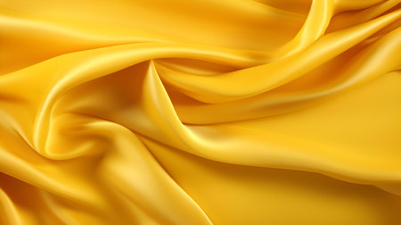 Yellow Silk Fabric Texture with Beautiful Waves. Elegant background for a luxury productの素材