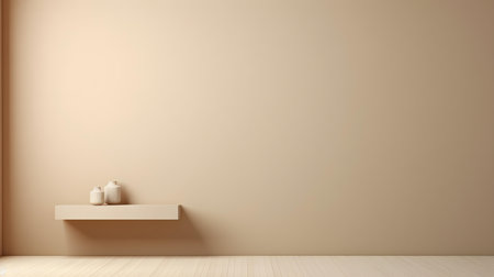 Beige wall with beautiful lighting. Elegant minimal background for product presentation.の素材