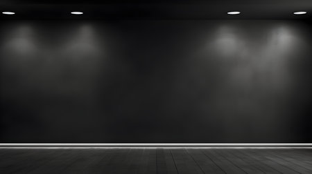 Black wall with beautiful lighting. Elegant minimal background for product presentation.の素材