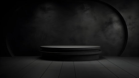 Black wall with beautiful lighting. Elegant minimal background for product presentation.の素材
