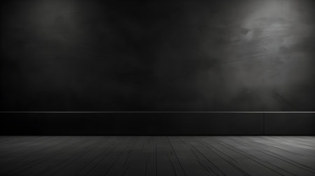 Black wall with beautiful lighting. Elegant minimal background for product presentation.の素材