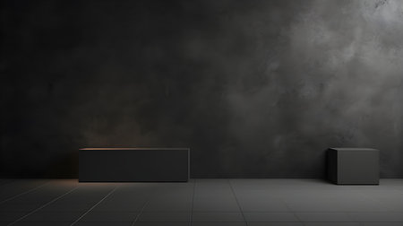 Black wall with beautiful lighting. Elegant minimal background for product presentation.の素材