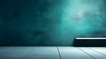 Cyan Wall with beautiful Lighting. Elegant minimal background for product presentation.の素材