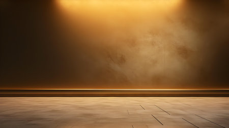 Gold wall with beautiful lighting. Elegant minimal background for product presentation.の素材
