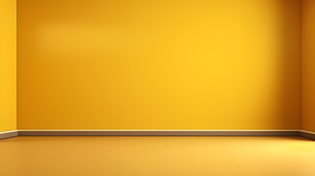 Yellow wall with beautiful lighting. Elegant minimal background for product presentation.の素材