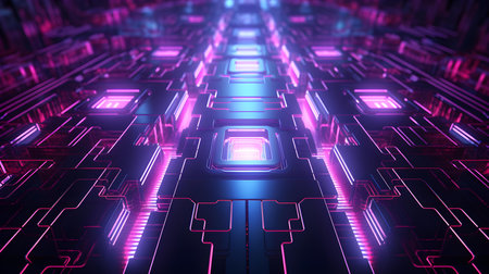 Microchip glowing in hot pink colors. Technological and Futuristic Backgroundの素材