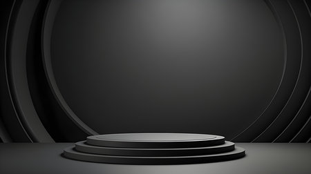 Minimalist Room with a beautiful Stage in Anthracite Colors. Modern and Futuristic Background for Product Presentation.の素材