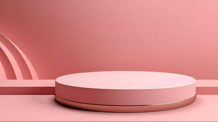 Minimalist Room with a beautiful Stage in Blush Colors. Modern and Futuristic Background for Product Presentation.の素材