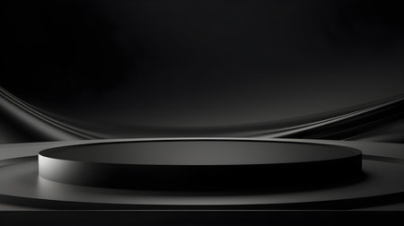 Minimalist Room with a beautiful Stage in Black Colors. Modern and Futuristic Background for Product Presentation.の素材
