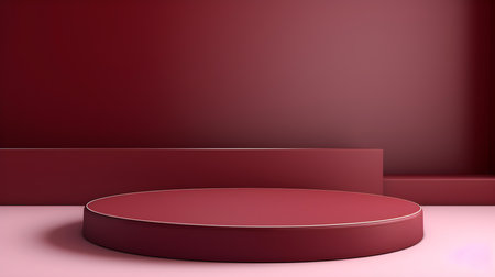 Minimalist Room with a beautiful Stage in Burgundy Colors. Modern and Futuristic Background for Product Presentation.の素材