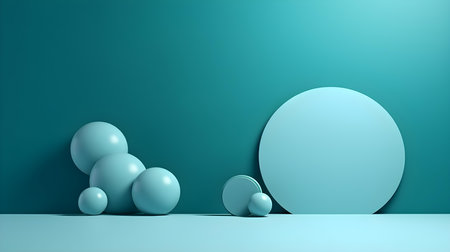 Minimalist Room with a beautiful Stage in Cyan Colors. Modern and Futuristic Background for Product Presentation.の素材