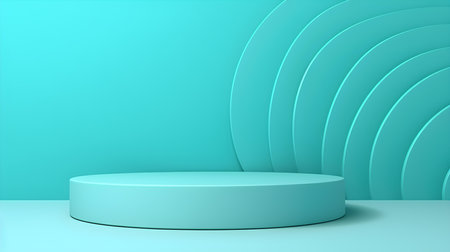 Minimalist Room with a beautiful Stage in Cyan Colors. Modern and Futuristic Background for Product Presentation.の素材