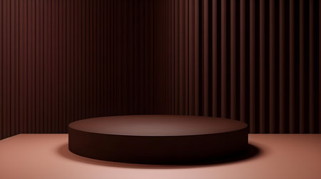 Minimalist Room with a Beautiful Stage in Dark Brown Colors. Modern and Futuristic Background for Product Presentation.の素材