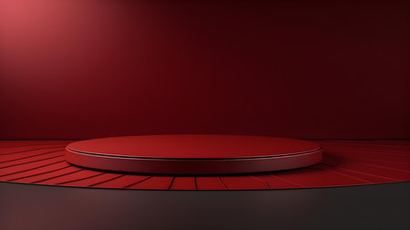 Minimalist Room with a Beautiful Stage in Dark Red Colors. Modern and Futuristic Background for Product Presentation.の素材