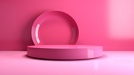 Minimalist Room with a Beautiful Stage in Hot Pink Colors. Modern and Futuristic Background for Product Presentation.の素材