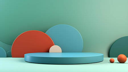 Minimalist Room with a Beautiful Stage in Multicolor Colors. Modern and Futuristic Background for Product Presentation.の素材