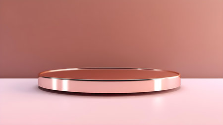 Minimalist Room with a Beautiful Stage in Rose Gold Colors. Modern and Futuristic Background for Product Presentation.の素材