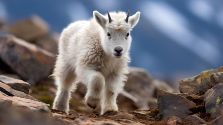 Playful Mountain Goat Kid on a Stony Pathの素材
