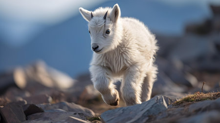 Playful Mountain Goat Kid on a Stony Pathの素材
