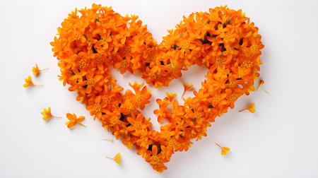 Heart Shaped Arrangement of Orange Flowers on White Backgroundの素材