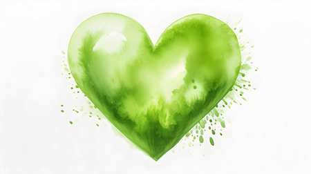 Hand Painted Light Green Heart on White Backgroundの素材