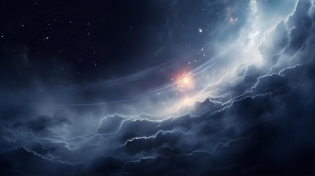 Anthracite Cosmic Background with swirling galaxies and nebulaeの素材