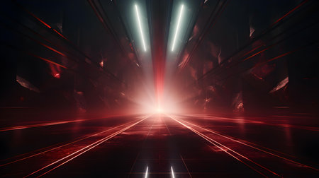 3D Render of Dark Red Light Rays. Abstract backgroundの素材
