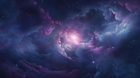 Dark Purple Cosmic Background with swirling galaxies and nebulaeの素材