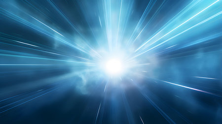 3D Render of Sky Blue Light Rays. Abstract backgroundの素材