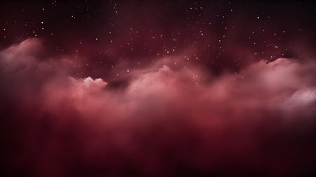 Dreamy Dark Red Cloudscape with Twinkling Stars on Twilight Skyの素材