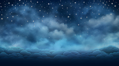 Dreamy Blue Cloudscape with Twinkling Stars on Twilight Skyの素材