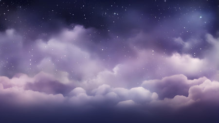 Dreamy Dark Purple Cloudscape with Twinkling Stars on Twilight Skyの素材